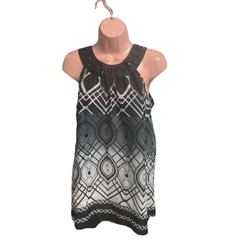 PIANO Black & White Women’s Jewel  Beaded‎ Top Sleeveless Size Large